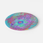 Psychedelic Retro Rainbow Blue Hibiscus Papieren Bordje (Gekanteld)