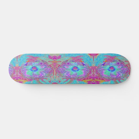 Psychedelic Retro Rainbow Blue Hibiscus Persoonlijk Skateboard (Horizontaal)
