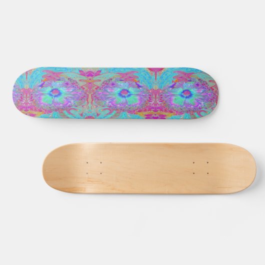 Psychedelic Retro Rainbow Blue Hibiscus Persoonlijk Skateboard (Horizontaal)