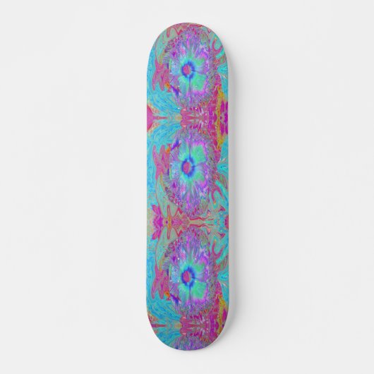 Psychedelic Retro Rainbow Blue Hibiscus Persoonlijk Skateboard (Voorkant)