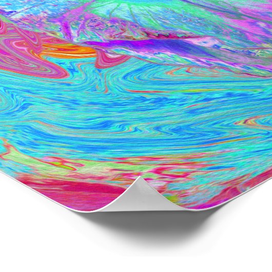 Psychedelic Retro Rainbow Blue Hibiscus Poster (Hoek)