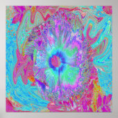 Psychedelic Retro Rainbow Blue Hibiscus Poster (Voorkant)