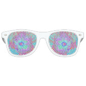 Psychedelic Retro Rainbow Blue Hibiscus Retro Zonnebril (Voorkant)