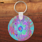 Psychedelic Retro Rainbow Blue Hibiscus Sleutelhanger (Voorkant)