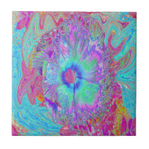 Psychedelic Retro Rainbow Blue Hibiscus