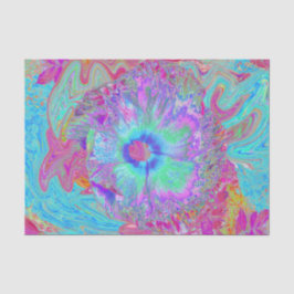 Psychedelic Retro Rainbow Blue Hibiscus Tissuepapier