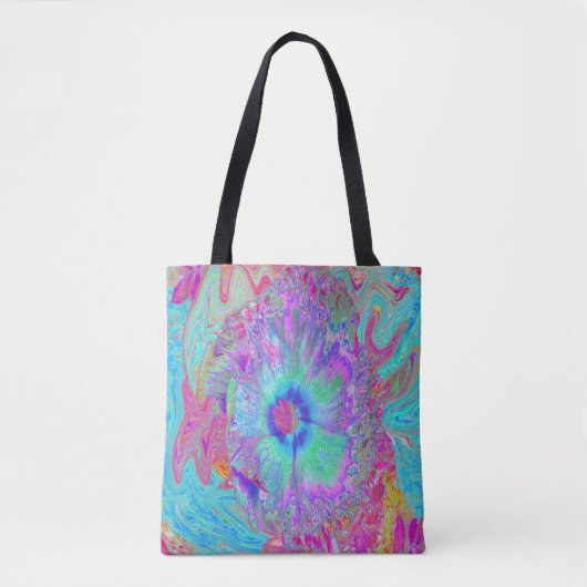 Psychedelic Retro Rainbow Blue Hibiscus Tote Bag (Voorkant)