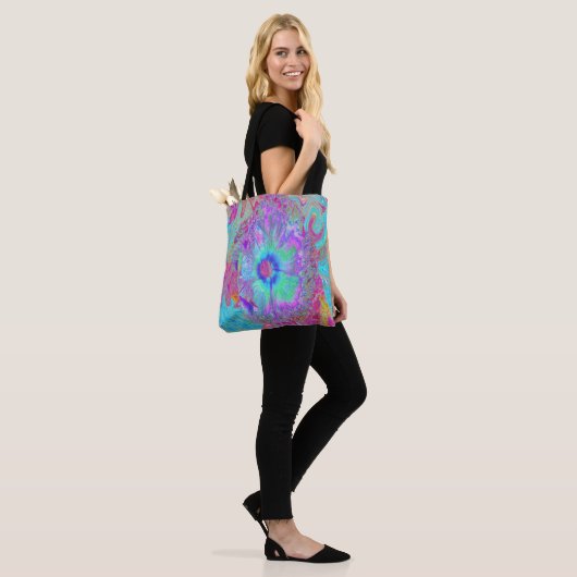 Psychedelic Retro Rainbow Blue Hibiscus Tote Bag (Op model)