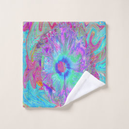 Psychedelic Retro Rainbow Blue Hibiscus Washandje