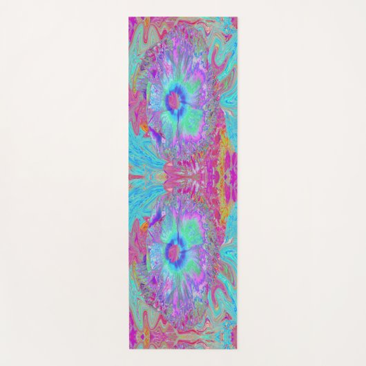Psychedelic Retro Rainbow Blue Hibiscus Yogamat (Voorkant)