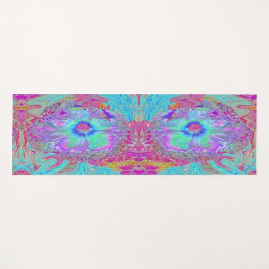 Psychedelic Retro Rainbow Blue Hibiscus Yogamat (Voorkant (horizontaal))