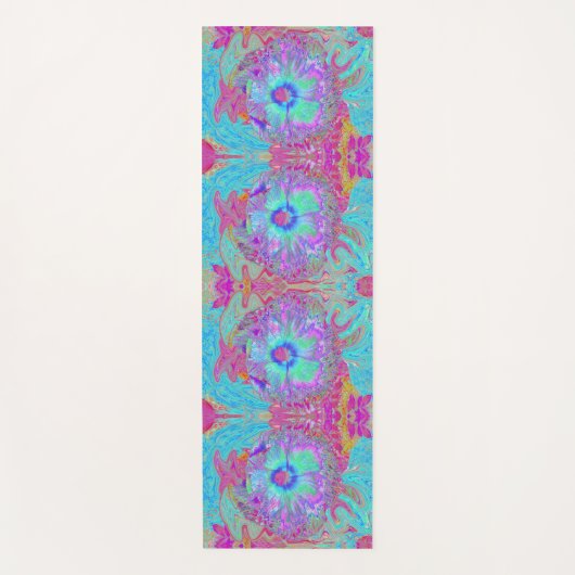 Psychedelic Retro Rainbow Blue Hibiscus Yogamat (Voorkant)