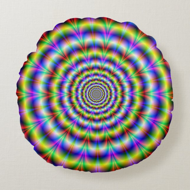 Psychedelic Ringed Pulse Rond Kussen (Voorkant)
