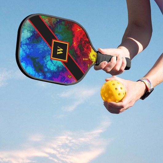 Psychedelic rood geel blauw kosmische wolken monog pickleball paddle