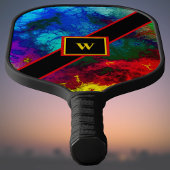 Psychedelic rood geel blauw kosmische wolken monog pickleball paddle