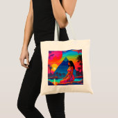Psychedelic roze piramide prinses tote bag (Voorkant (product))
