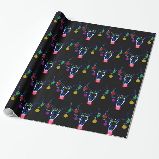 Psychedelic Rudolph Skull Cadeaupapier (Uitgerold)