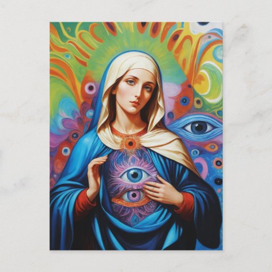Psychedelic Sacred Evil Eye Protection Mary Briefkaart (Voorkant)