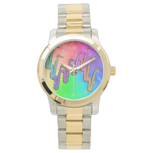 Psychedelic Saxophones Kleurrijke Muziek Horloge