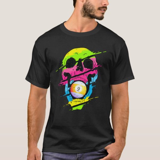 Psychedelic schedel biljart kleurrijk t-shirt (Voorkant)