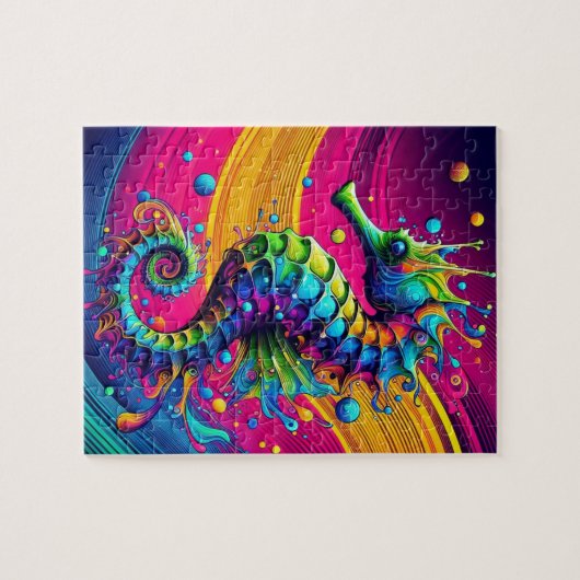 Psychedelic Seahorse Puzzle – Vibrant Ocean Challe Legpuzzel (Horizontaal)