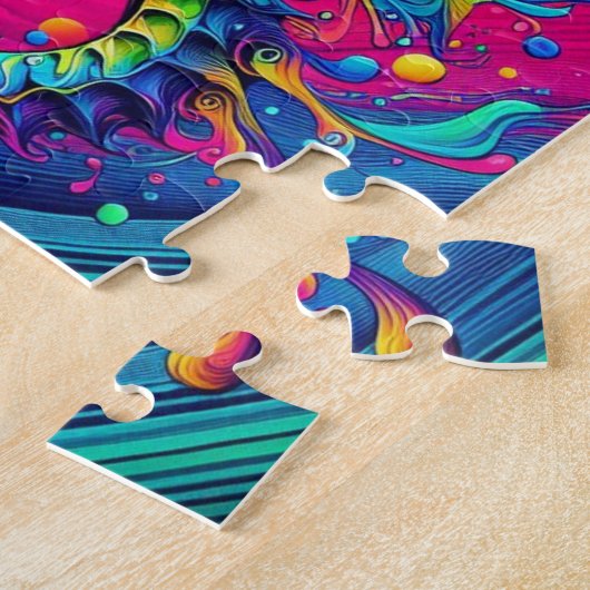 Psychedelic Seahorse Puzzle – Vibrant Ocean Challe Legpuzzel (Zijkant)
