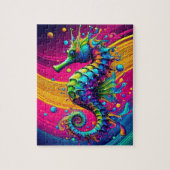 Psychedelic Seahorse Puzzle – Vibrant Ocean Challe Legpuzzel (Verticaal)