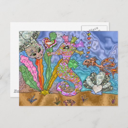 Psychedelic Seahorse Zee Turtle Art Briefkaart (Voorkant / Achterkant)