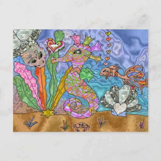 Psychedelic Seahorse Zee Turtle Art Briefkaart (Voorkant)