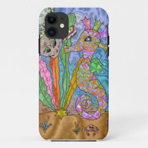 Psychedelic Seahorse Zee Turtle Art iPhone 11 Hoesje
