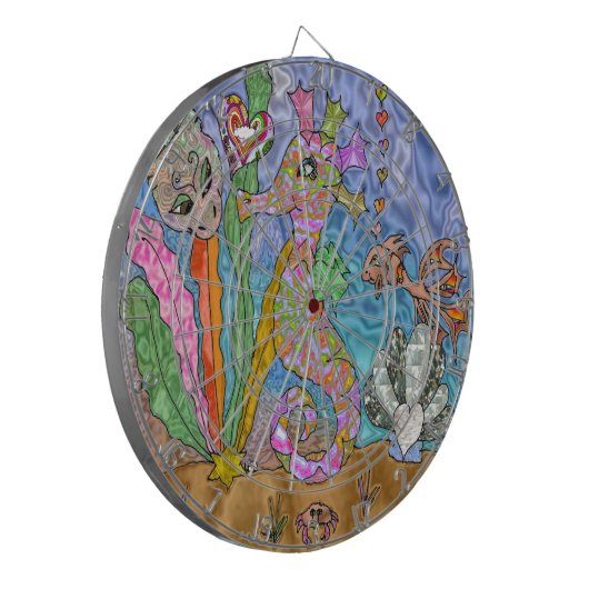 Psychedelic Seahorse Zee Turtle Art Dartbord (Voorkant Links)