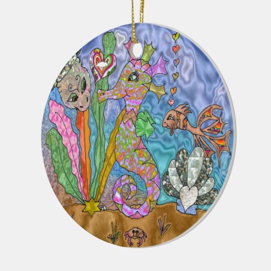 Psychedelic Seahorse Zee Turtle Art Keramisch Ornament (Links)