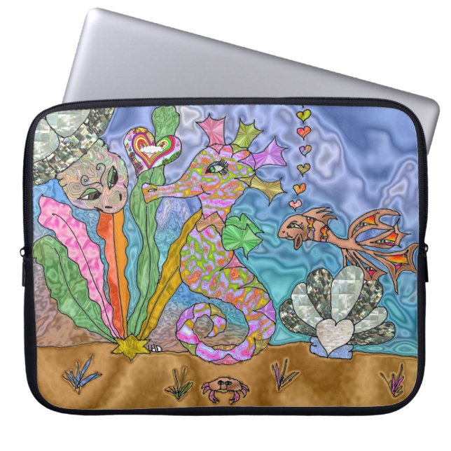 Psychedelic Seahorse Zee Turtle Art-laptophoes Laptop Sleeve (Voorkant)