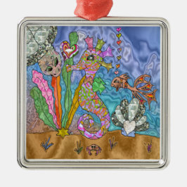 Psychedelic Seahorse Zee Turtle Art Metalen Ornament