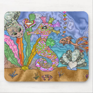 Psychedelic Seahorse Zee Turtle Art Muismat