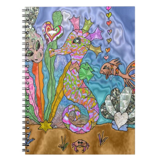 Psychedelic Seahorse Zee Turtle Art Notitieboek (Voorkant)