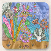 Psychedelic Seahorse Zee Turtle Art Onderzetter (Voorkant)