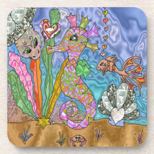 Psychedelic Seahorse Zee Turtle Art Onderzetter (Voorkant)
