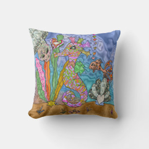 Psychedelic Seahorse Zee Turtle Art Pillow Kussen