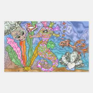 Psychedelic Seahorse Zee Turtle Art Rechthoekige Sticker
