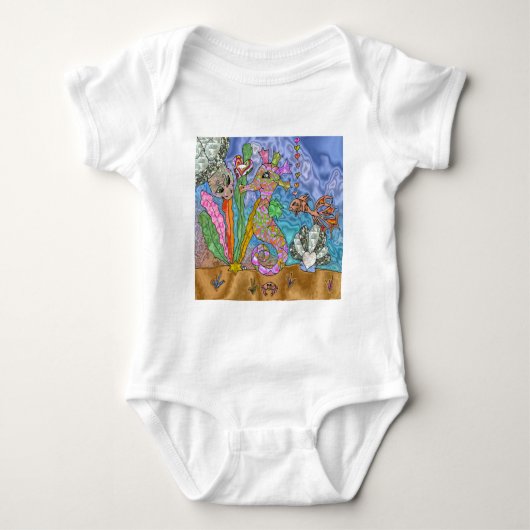 Psychedelic Seahorse Zee Turtle Art Romper (Voorkant)
