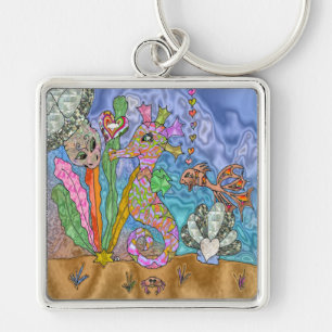 Psychedelic Seahorse Zee Turtle Art Sleutelhanger