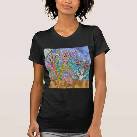 Psychedelic Seahorse Zee Turtle Art T-shirt (Voorkant)