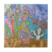Psychedelic Seahorse Zee Turtle Art Tegeltje (Voorkant)