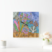 Psychedelic Seahorse Zee Turtle Art Vierkante Klok (Huis)