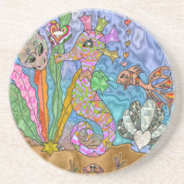 Psychedelic Seahorse Zee Turtle Art Zandsteen Onderzetter