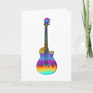 Psychedelic Semi Acoustic Guitar Funky Music Art Kaart