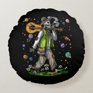 Psychedelic Skeleton Hippie Rond Kussen