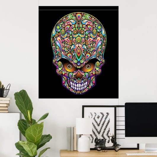 Psychedelic Skull Art Design Poster (Thuiskantoor)