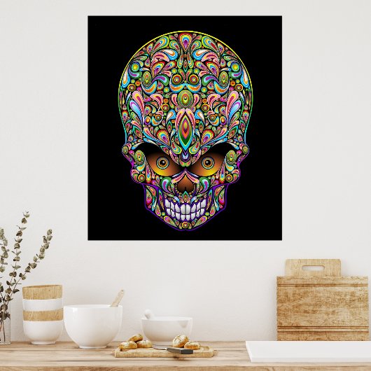 Psychedelic Skull Art Design Poster (Keuken)